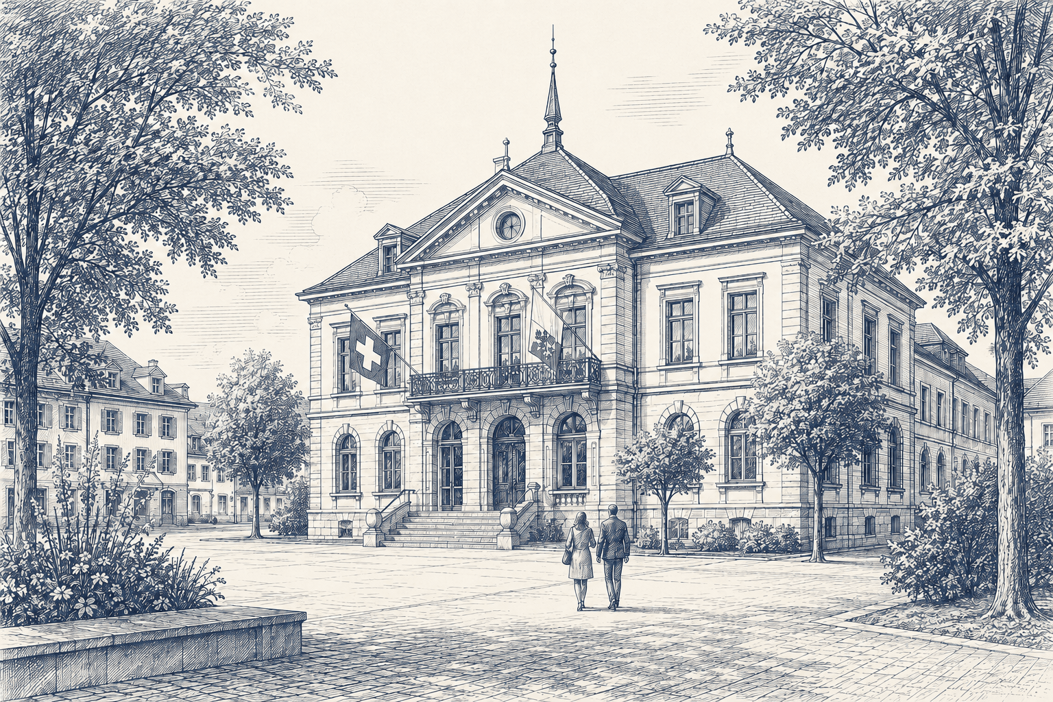 Gravure d'une rue accueillante de Lausanne